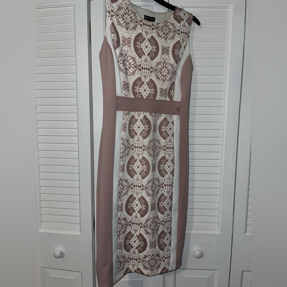 Kate and Lily Mauve and Cream Embellished Sheath Midi Dress for Wedding Guest